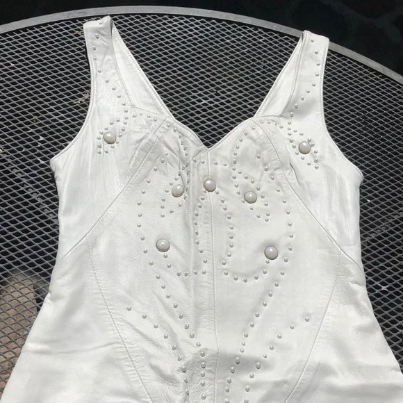 Vintage Positano Pelle S WhiteLeather StuddedDress - Picture 2 of 8